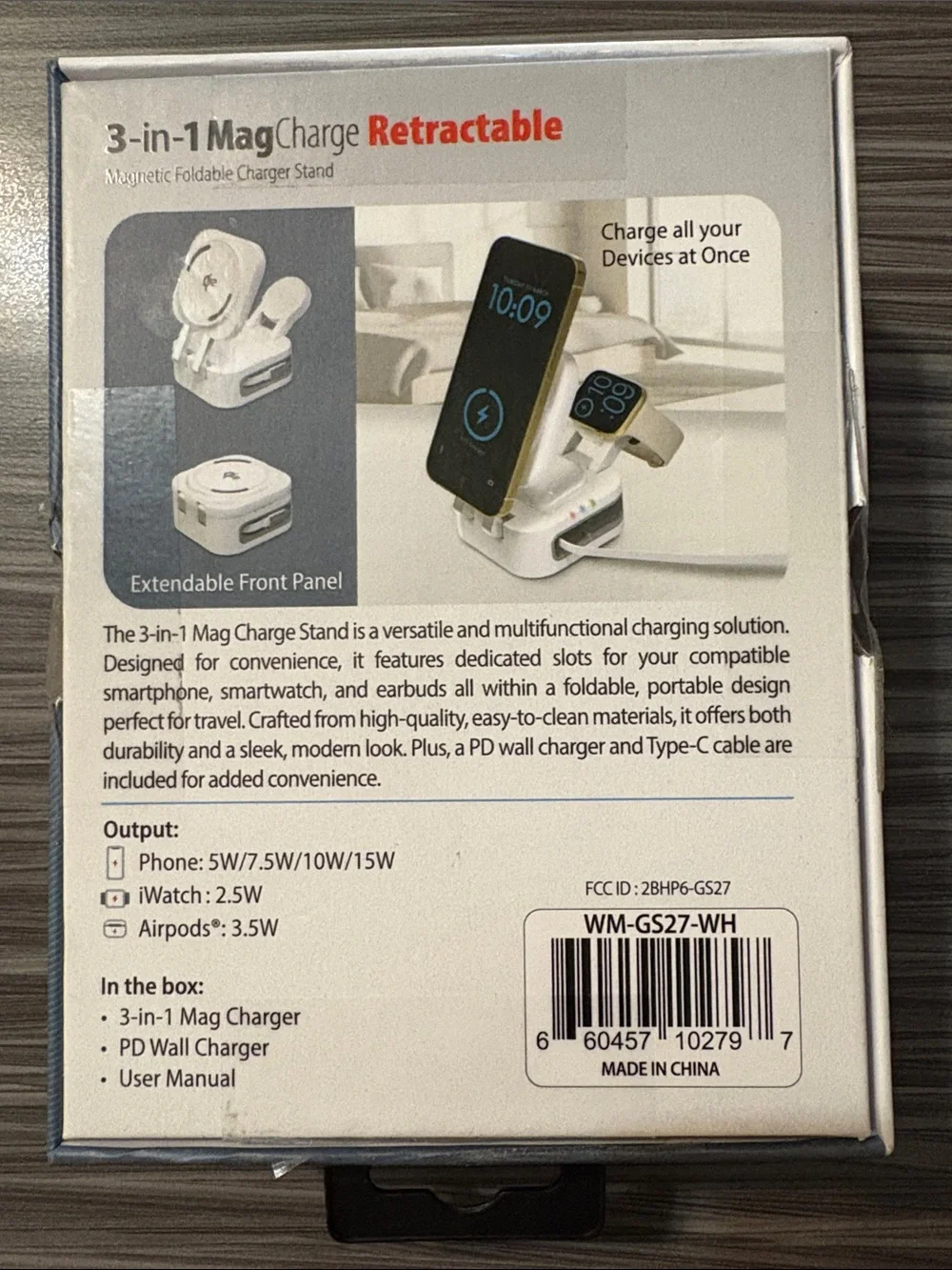 3-in-1 MagCharge Retractable Wireless Charger Stand - White